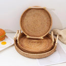 Bandeja Redonda de Vime em Rattan Feita à Mão para Mesa e Decoração Lenogue
