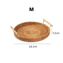 Bandeja Redonda de Vime em Rattan Feita à Mão para Mesa e Decoração Lenogue