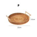 Bandeja Redonda de Vime em Rattan Feita à Mão para Mesa e Decoração Lenogue