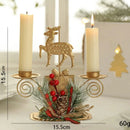 Castiçal de Ferro Dourado com Papai Noel e Rena Decoração Natal Lenogue