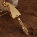 Conjunto de Espátula e Faca Dourada para Bolo Lenogue