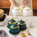 Conjunto de Potes de Cerâmica Açucareiro e Saleiro Branco para Cozinha Lenogue