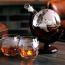 Conjunto Decanter Globo de Vidro com Suporte de Madeira e 2 Copos Lenogue
