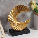Escultura Abstrata Onda Dourada em Resina com Base Preta Lenogue