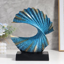 Escultura Abstrata Onda Dourada em Resina com Base Preta Lenogue