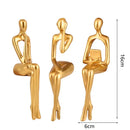 Escultura Abstrata Pensador em Resina Dourada para Sala e Escritório Lenogue