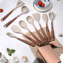 Kit Utensílios de Cozinha 10 Peças em Silicone Rosé com Organizador Lenogue