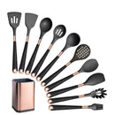Kit Utensílios de Cozinha 10 Peças em Silicone Rosé com Organizador Lenogue