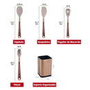 Kit Utensílios de Cozinha 10 Peças em Silicone Rosé com Organizador Lenogue