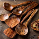 Kit Utensílios de Cozinha 7 Peças em Madeira Teca Lenogue