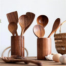 Kit Utensílios de Cozinha 7 Peças em Madeira Teca Lenogue