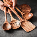 Kit Utensílios de Cozinha 7 Peças em Madeira Teca Lenogue