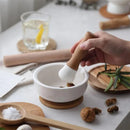 Pilão e Macerador de Cerâmica com Base de Madeira para Cozinha Lenogue