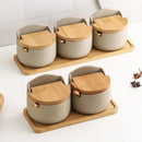 Pote de Temperos de Cerâmica Estilo Japonês com Tampa de Bambu Lenogue