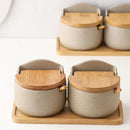 Pote de Temperos de Cerâmica Estilo Japonês com Tampa de Bambu Lenogue