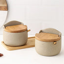 Pote de Temperos de Cerâmica Estilo Japonês com Tampa de Bambu Lenogue