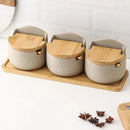 Pote de Temperos de Cerâmica Estilo Japonês com Tampa de Bambu Lenogue