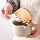 Pote de Temperos de Cerâmica Estilo Japonês com Tampa de Bambu Lenogue